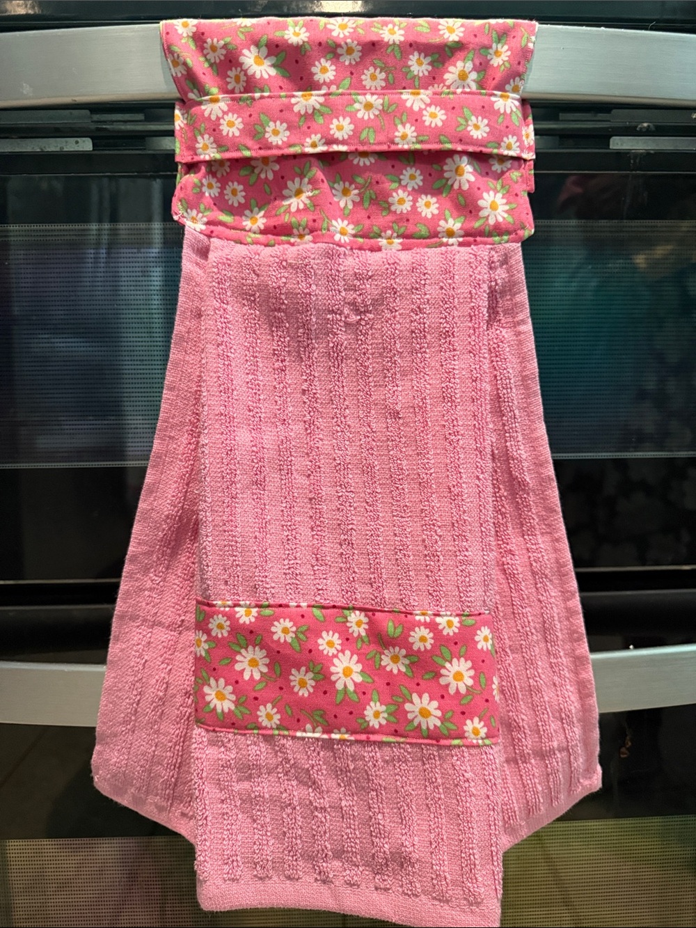 Handmade Pink Floral Accent Hanging Kitchen Towel Skirt